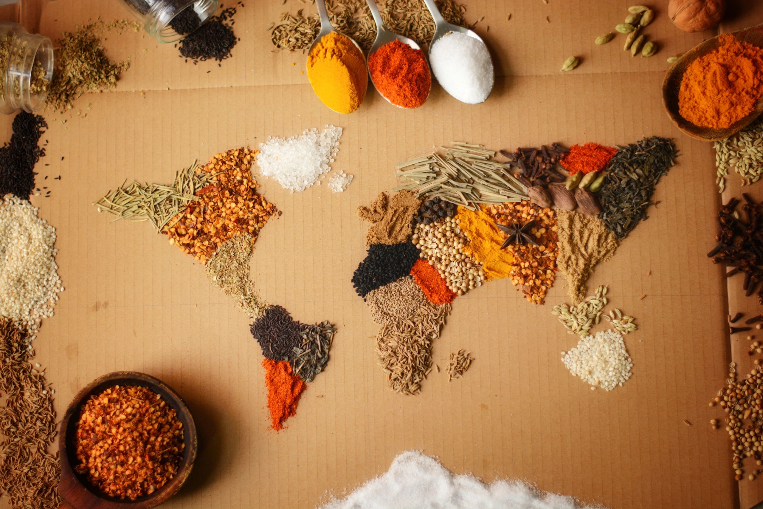 Spices representing globally traded food products