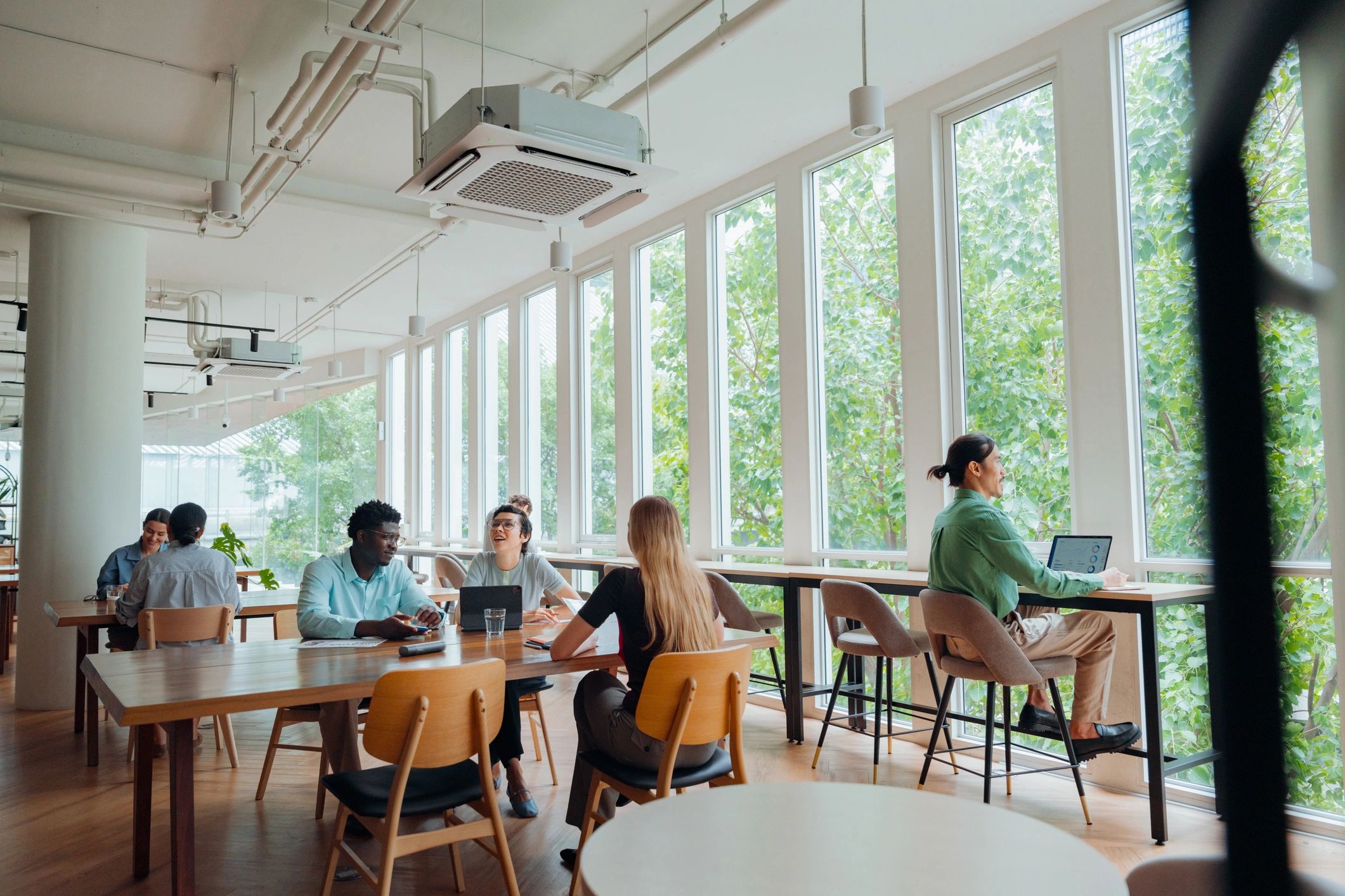 Diverse professionals working in a modern office environment